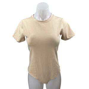 NEW Mangopop Beige Nude Short Sleeve Crew Neck T Shirt Tee Bodysuit Top Size M